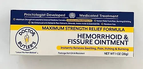 Doctor Butler’s Hemorrhoid & Fissure Ointment – Hemorrhoid Treatment and Hemorrhoid Cream with Lidocaine and Phenylephrine HCI for Fast Acting Relief of Pain, Swelling, Discomfort, and Itching (1 oz.) Doctor Butler's uk supplements