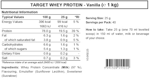 Whey Protein Powder | Vanilla | Target Whey Protein by ROS Nutrition | 1 Kg | 40 Servings | ROS Nutrition uk supplements