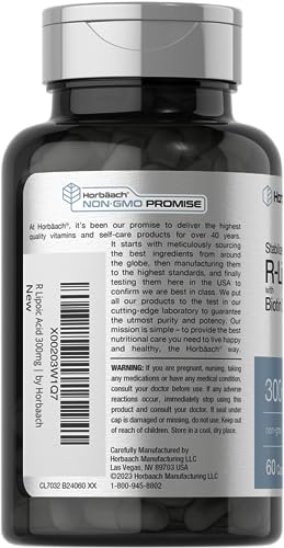 Stabilized R-Lipoic Acid 300mg | 60 Capsules | with Biotin Optimizer | Non-GMO, Gluten Horbäach uk supplements