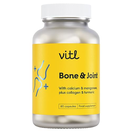 Vitl Bone & Joint Supplement - 60 Capsules - with Calcium, Manganese, Hydrolysed Type II Collagen & Turmeric - Maintenance for Joints, Bones VITL uk supplements