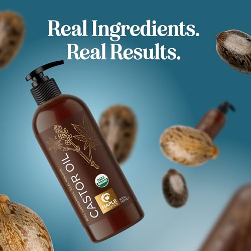 Hexane Free Organic Castor Oil - USDA Organic Castor Oil for Body Detox Hair Growth & Skin Care Maple Holistics uk supplements