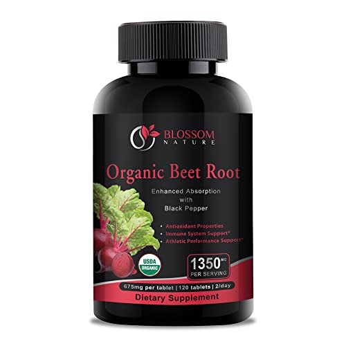 Organic Beet Root Powder 1350mg with Black Pepper-Nitric Oxide Booster, Digestive System Blossom Nature uk supplements