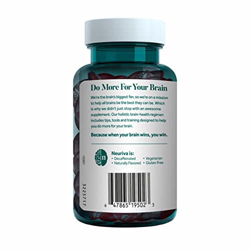 NEURIVA Plus Decaffeinated Nootropic Brain Supplement for Memory, Focus & Concentration & Cognitive Function, Clinically Tested NeuroFactor, Phosphatidylserine, Vitamins B6 B12,50ct Strawberry Gummies NEURIVA uk supplements