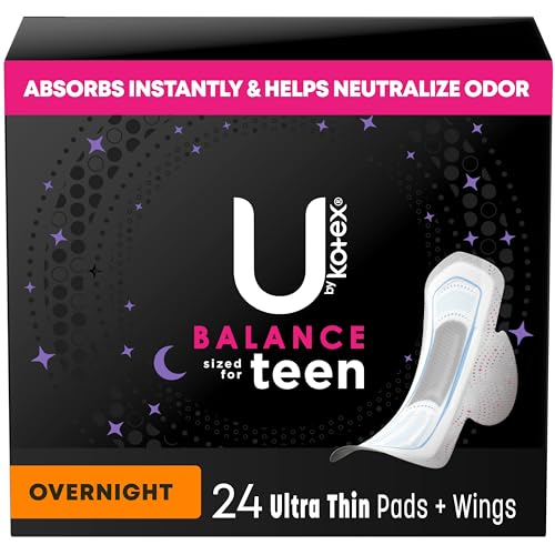 U by Kotex Balance Sized for Teens Ultra Thin Overnight Pads with Wings, 24 Count (Packaging May Vary) U by Kotex uk supplements