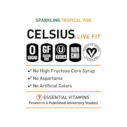 CELSIUS Sparkling Tropical Vibe, Functional Essential Energy Drink 12 Fl Oz (Pack of 12) CELSIUS uk supplements