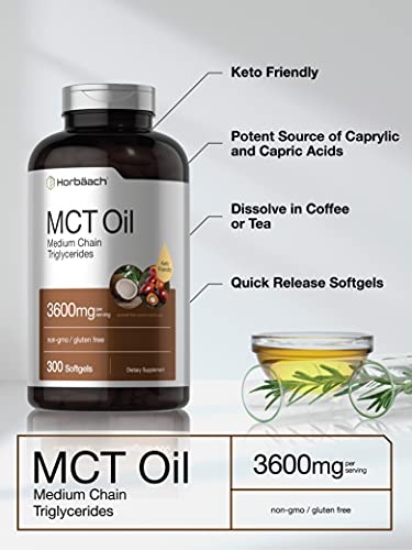 Keto MCT Oil Capsules 3600mg | 300 Softgels | Coconut Oil Pills | Non-GMO and Gluten Horbäach uk supplements