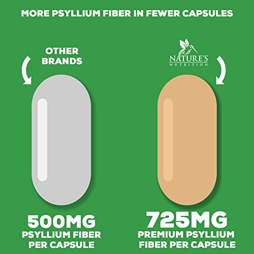 High Absorption Psyllium Husk Capsules 1450mg, Natural Soluble Fiber Supplement Non-GMO Nature's Nutrition uk supplements