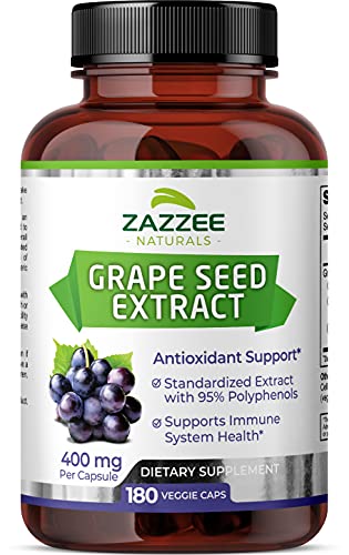 Zazzee High Strength Grape Seed 50:1 Extract, 20,000 mg Strength, 180 Vegan Capsules Zazzee uk supplements