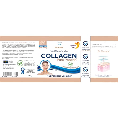 Swedish Nutra Powder Marine Collagen - Pack of 300g, 30 Day Supply | Minimize Fine Lines, Wrinkles & Improve Skin Elasticity | High Absorption Rate Swedish Nutra uk supplements