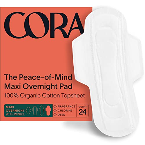 Cora Organic Cotton Topsheet Maxi Pads | Ultra Thin Period Pads with Wings | Maxi Overnight Cora uk supplements