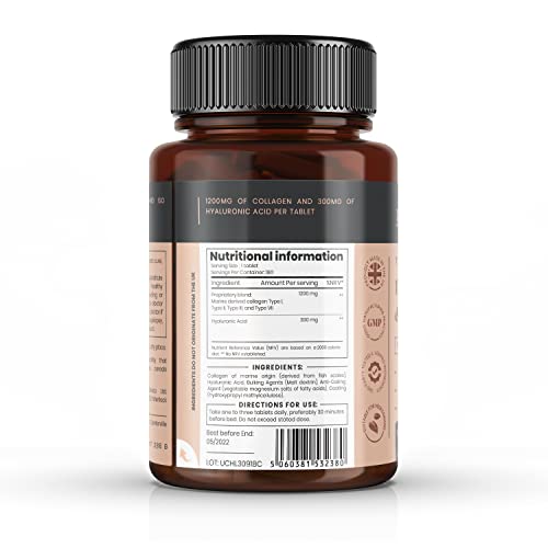 UltraColl Collagen & Hyaluronic Acid 1500mg x 360 Tablets (2 bottles of 180)-1 Years Supply Pureclinica uk supplements