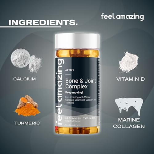 Feel Amazing Bone & Joint Complex Gummies - with Calcium, Vitamin D3 & Marine Collagen - 60 Grapefruit-Flavored Gummies - 30-Day Supply (1) Feel Amazing uk supplements
