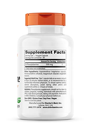 Doctor's Best D-Phenylalanine, Supports Mood, Nervous System, Non-GMO, Vegan, Gluten Doctor's BEST uk supplements