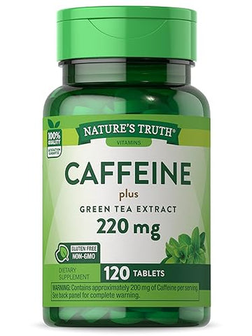 Caffeine Pills | 220mg | 120 Count | with Green Tea Extract | Vegetarian, Non-GMO & Gluten Nature's Truth uk supplements