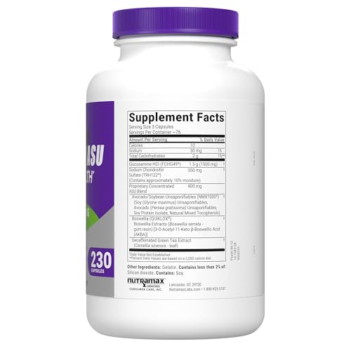 Nutramax Laboratories Cosamin® ASU Joint Health Supplement with Glucosamine, Chondroitin & ASU for Adult Men & Women, Joint Supplement, 230 Capsules Nutramax Laboratories uk supplements