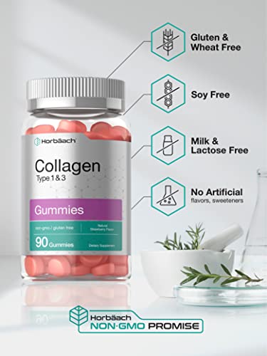Hydrolyzed Collagen Gummies | 90 Count | Strawberry Flavored Gummy Supplement Horbäach uk supplements