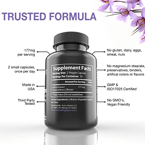 Nutra Simple Saffron Supplements 177mg, Pure Saffron Extract, Made in USA, Natural Nutra Simple uk supplements