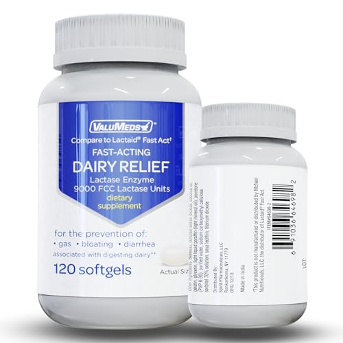 ValuMeds Fast Acting Dairy Relief Lactose Enzymes, 120 Softgels, Help Prevent Gas ValuMeds uk supplements