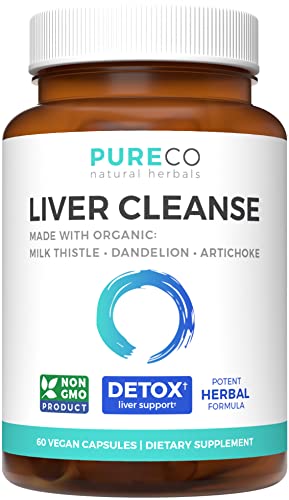 Organic Liver Cleanse Detox & Repair (Vegan, Non-GMO) Milk Thistle Extract (80% Silymarin) PURE CO uk supplements