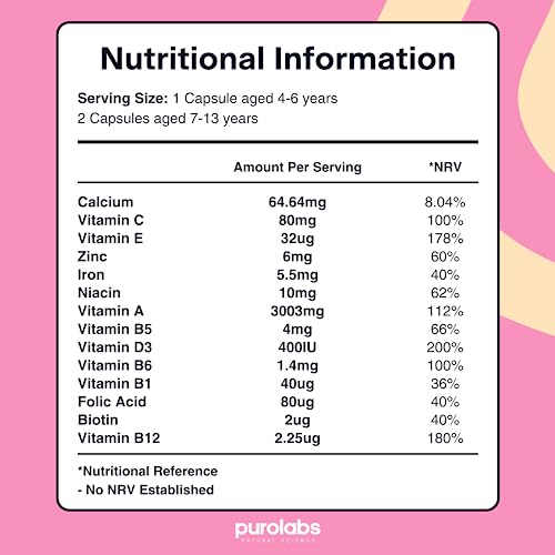 Kids Vitamins - Multivitamin for Kids with Calcium, Zinc, Iron, Vitamin C, B12, D3 and More Purolabs uk supplements