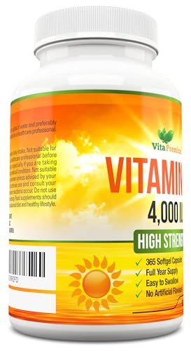 Vitamin D 4,000 IU Softgels, Maximum Strength Vitamin D3 Supplement, 365 Easy to Swallo Vita Premium uk supplements