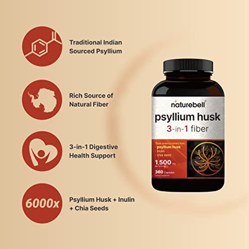 NatureBell Psyllium Husk Capsules 1500mg Per Serving, 360 Count, with Inulin NatureBell uk supplements