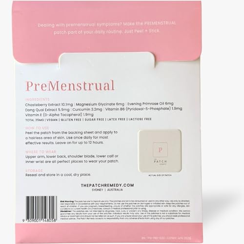 The Patch Remedy Pre Menstrual Patch | Chasteberry, Magnesium, Evening Primrose, Dong Quai, B6 & Vitamin E | 30 Patches The Patch Remedy uk supplements