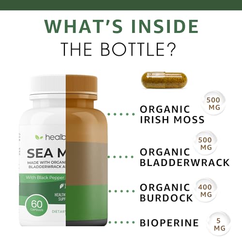 healblend Organic Irish Moss, Bladderwrack, Burdock, & BioPerine - 1405mg with Black Pepper healblend uk supplements