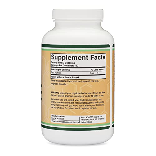 Beta Alanine Powder Capsules (Bulk Jar 240 Pills, 1.5 Gram Servings) Stimulant Free Pre Double Wood Supplements uk supplements