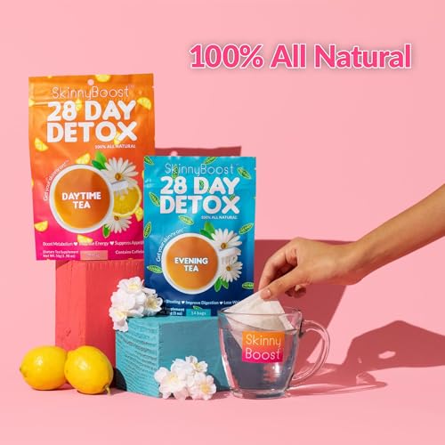 SkinnyBoost 28 Day Detox Tea Kit-1 Daytime (28 Bags) 1 Evening (14 Bags) Non GMO SkinnyBoost uk supplements