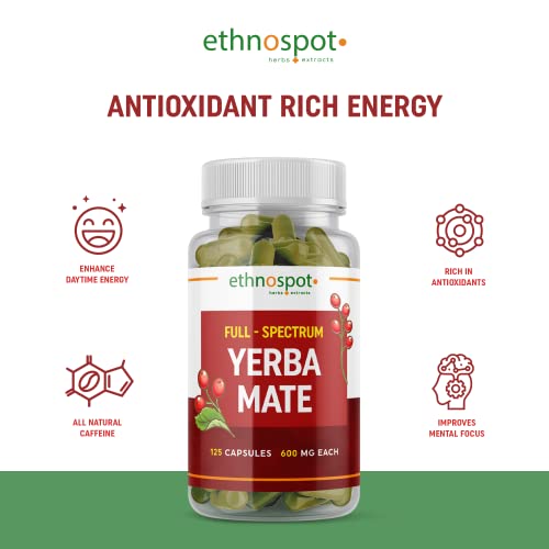 Full Spectrum Yerba Mate Capsules - Boosts Energy & Mental Focus - Supports Health Ethnospot uk supplements