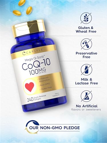 Carlyle CoQ10 100mg | 240 Softgels | Mega Q-Sorb Coenzyme Q-10 | with Black Pepper Carlyle uk supplements