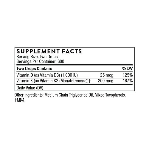 THORNE Vitamin D + K2 Liquid with a metered Dispenser - Vitamins D3 and K2 to Support THORNE uk supplements
