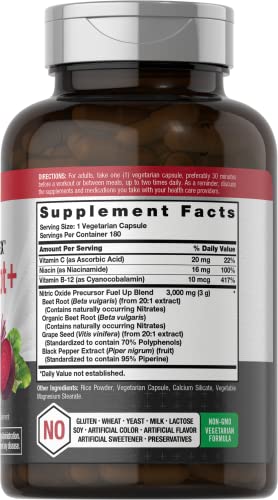 Nitric Oxide Beet Root Capsules | with Nitrates | 180 Count | Nitric Oxide Precursor | Vegetarian Horbäach uk supplements
