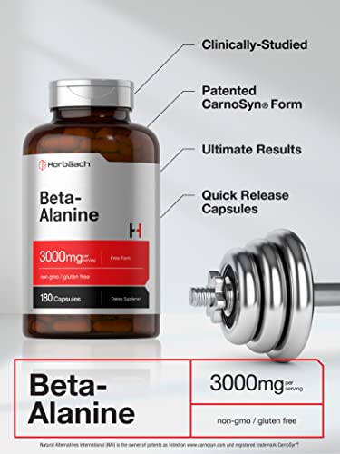 Beta Alanine Capsules | 3000mg | 180 Count | Non-GMO, Gluten Free Supplement Horbäach uk supplements