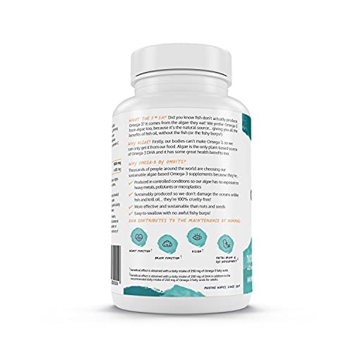 Omvits Vegan Omega 3 DHA from Algae Oil 1000mg - 60 Softgel Capsules with Vitamin E Omvits uk supplements