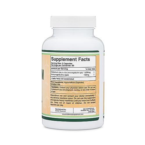 Colostrum Supplement 120 Capsules, 1,000mg per Serving (Bovine Colostrum Powder Double Wood Supplements uk supplements