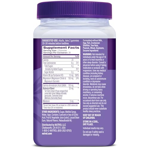 Natrol Sleep + Restore Magnesium Glycinate Blend Gummies with Melatonin 5mg - Calm Magnesium with GABA, Botanical Blend, Cherry Flavor, 60 Gummies Natrol uk supplements