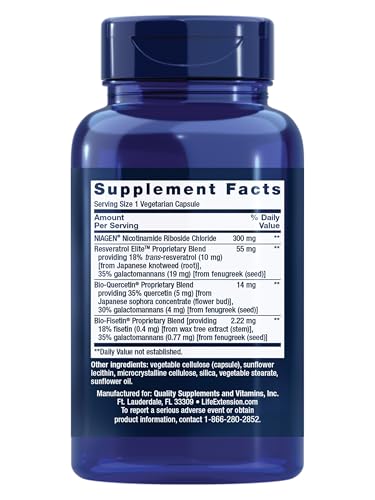 Life Extension NAD+ Cell Regenerator™ and Resveratrol Elite™*, nicotinamide riboside, Trans-resveratrol, quercetin, Fisetin, Heart Health, Healthy Aging, Vegetarian, Non-GMO, Gluten Free, 30 Capsules Life Extension uk supplements