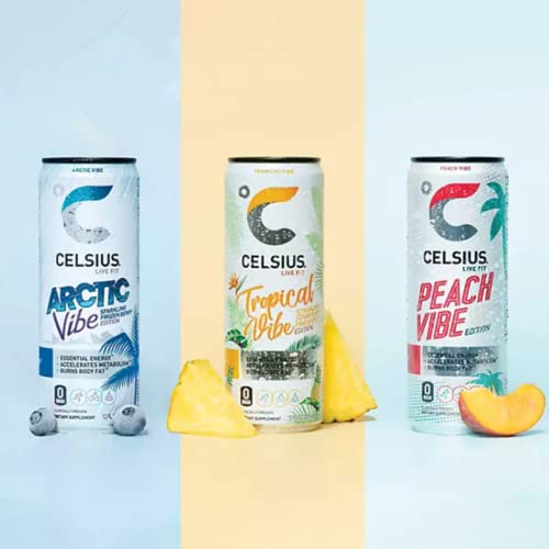 CELSIUS Energy Drink |Functional Essential Energy Drink Peach Vibe, Tropical and Arctic BETRULIGHT uk supplements