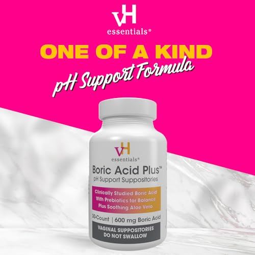 vH essentials Boric Acid Plus Vaginal Suppositories, Prebiotic Infused with Soothing Aloe Vera, pH vH essentials uk supplements