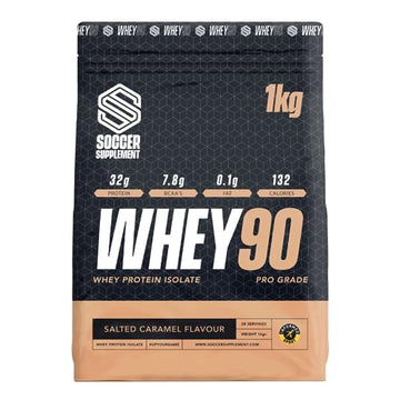 Whey90 Salted Caramel 1kg Whey Protein Isolate- by Soccer Supplement, 32 Grams SOCCER SUPPLEMENT uk supplements