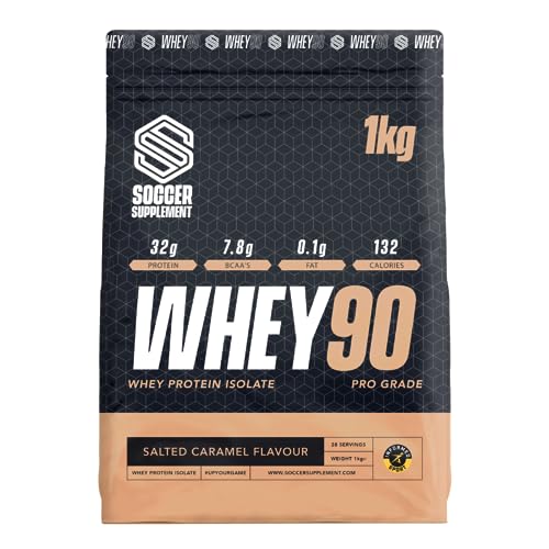 Whey90 Salted Caramel 1kg Whey Protein Isolate- by Soccer Supplement, 32 Grams SOCCER SUPPLEMENT uk supplements