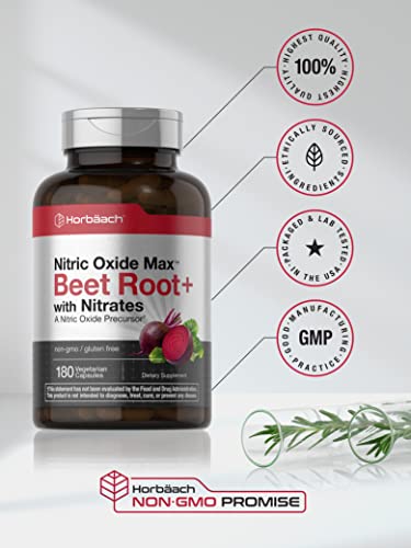 Nitric Oxide Beet Root Capsules | with Nitrates | 180 Count | Nitric Oxide Precursor | Vegetarian Horbäach uk supplements