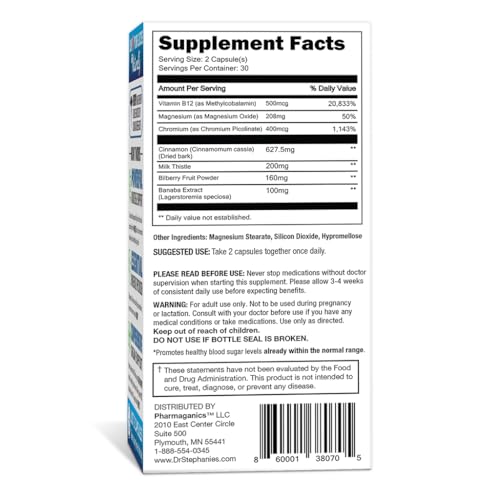 Blood Sugar 24 Hour - 7 in 1 Formula with Cinnamon, Banaba, Chromium, Milk Thistle Pharmaganics uk supplements