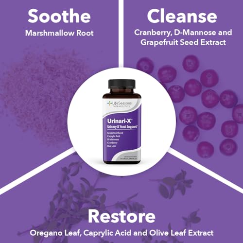 Urinari-X - Urinary Tract Support - Fast Acting UTI Relief - Vitamin Supplement for Healthy Bladder Function & Immunity - D-Mannose, Cranberry, Caprylic Acid, Uva Ursi & Grapefruit - 90 Capsules LifeSeasons uk supplements