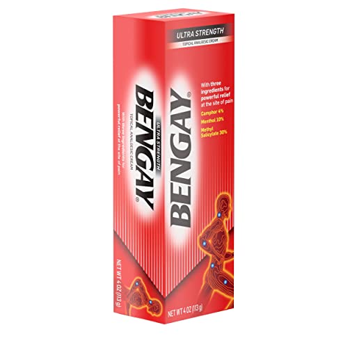 Bengay Ultra Strength Topical Pain Relief Cream, Non-Greasy Topical Analgesic for Minor Arthritis, Muscle, Joint and Back Pain, Camphor, Menthol and Methyl Salicylate, 4 OZ Bengay uk supplements
