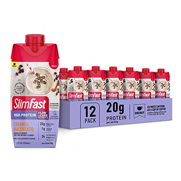 SlimFast Protein Shake with Caffeine, Caramel Macchiato- 20g Protein, Meal Replacement SlimFast uk supplements