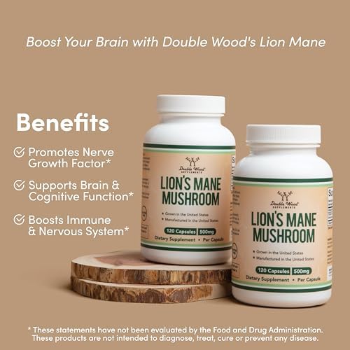 Lions Mane Supplement Mushroom Capsules (Two Month Supply - 120 Count) for Brain Double Wood Supplements uk supplements