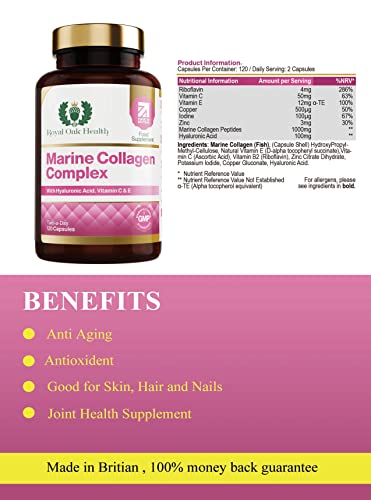 Marine Collagen Complex – 120 Hydrolyzed Fish Collagen Capsules – Enriched with Vitamin C Royal Oak Health uk supplements